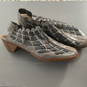 Rieker Gray Woven Leather Slingback Sandals 8